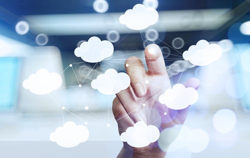 Remote TV management software, a hand symbolically managing clouds