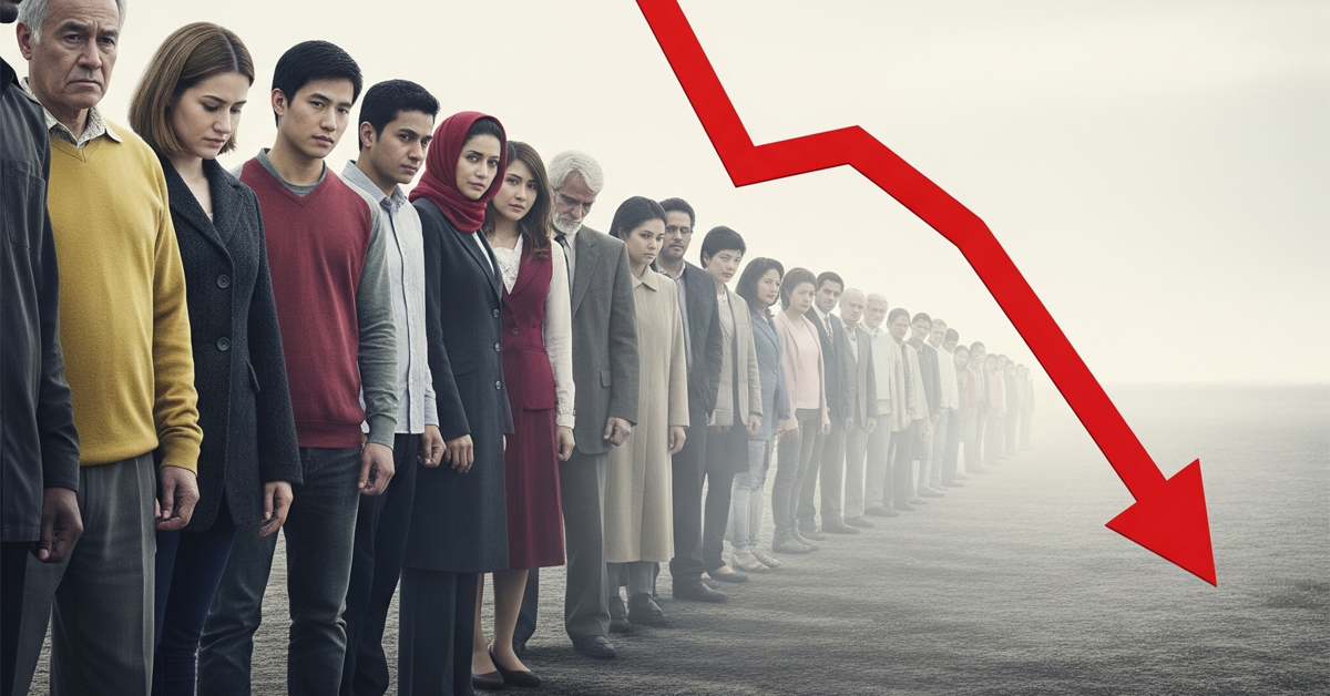 a line of sad American people who are losing healthcare coverage