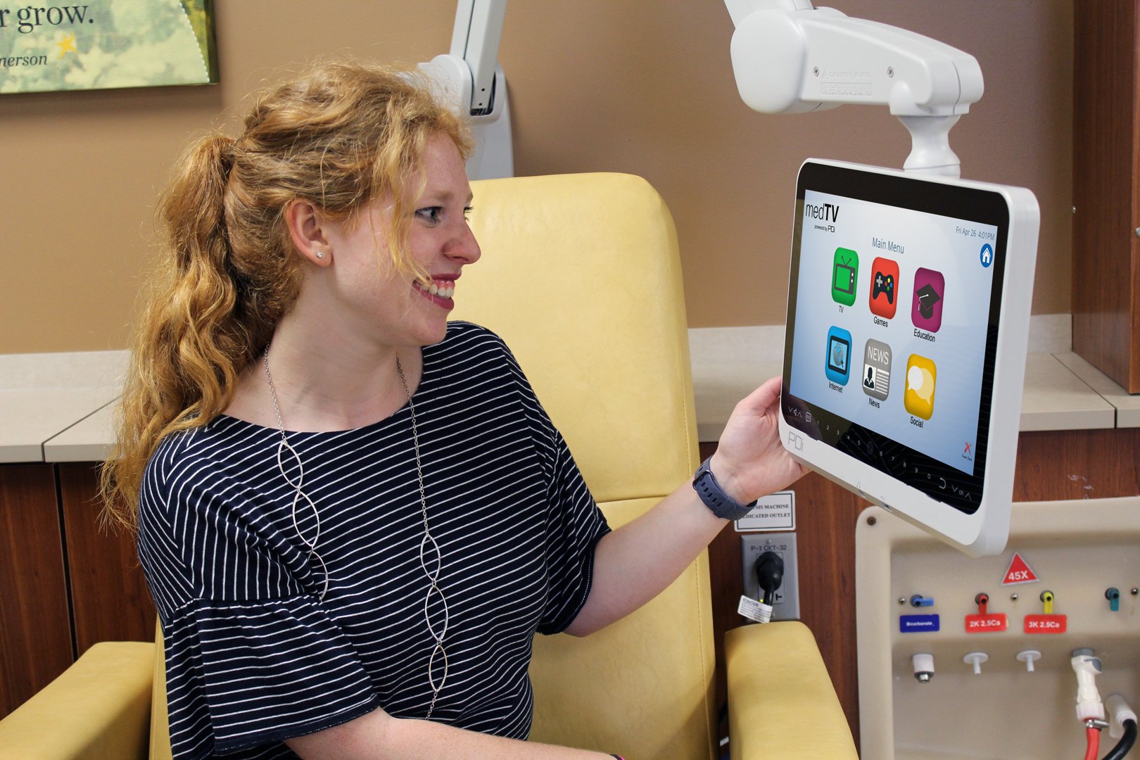 Personal Arm-Mounted healthcare TVs