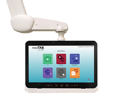 Product image of the medTAB16 healthcare television built by PDi Communication Systems, Inc. with three icons and no internet