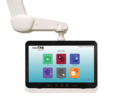 Product image of the medTAB16 healthcare television built by PDi Communication Systems, Inc. with three icons and no internet