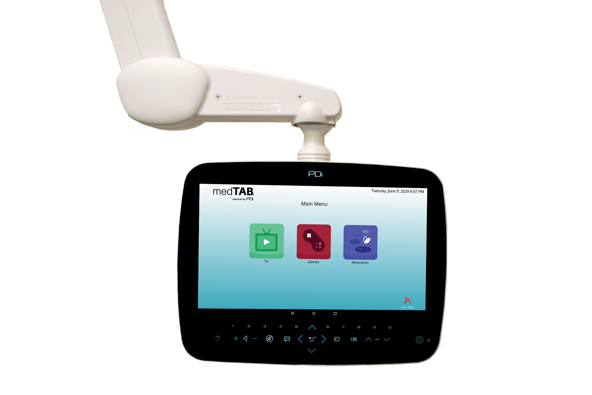 Product image of the medTAB14 healthcare television built by PDi Communication Systems, Inc. with three icons and no internet