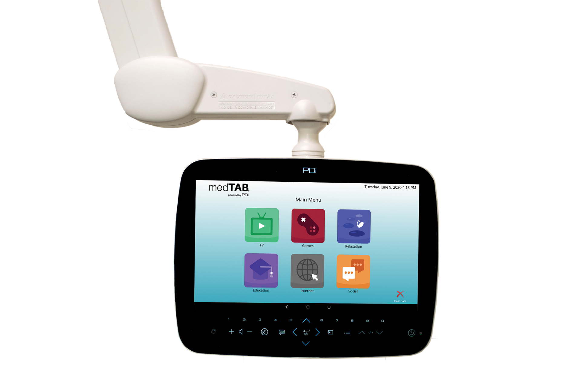 Product image of the medTAB14 healthcare television built by PDi Communication Systems, Inc. with six icons and internet