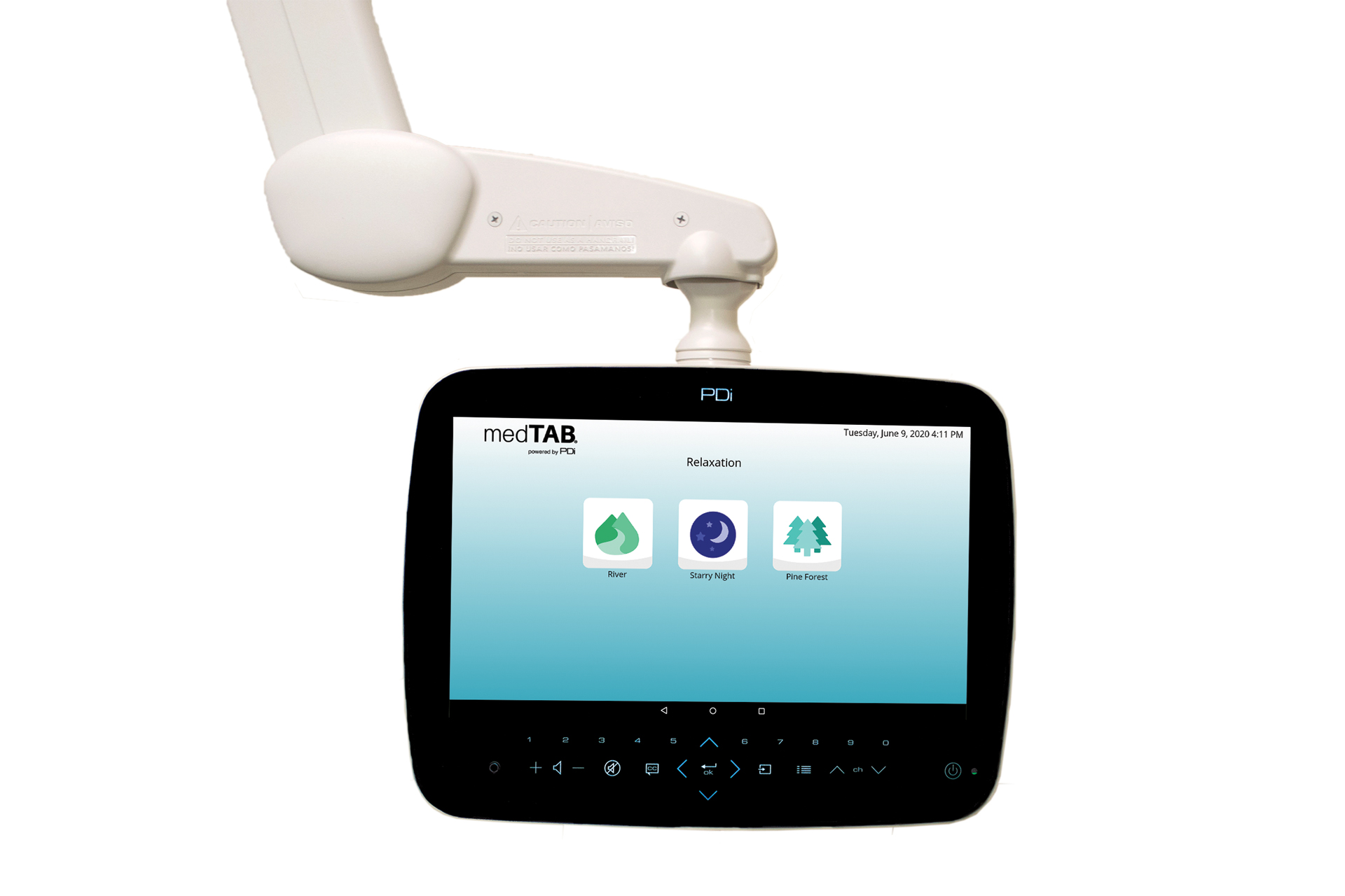 Product image of the medTAB14 healthcare television built by PDi Communication Systems, Inc. on the relaxation content screen