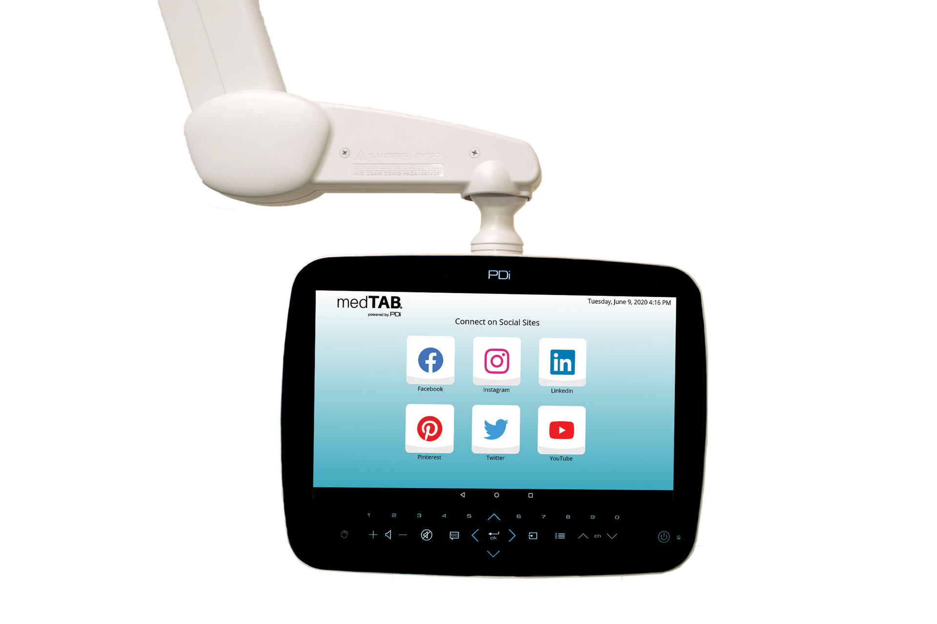 Product image of the medTAB14 healthcare television built by PDi Communication Systems, Inc. on the social media screen