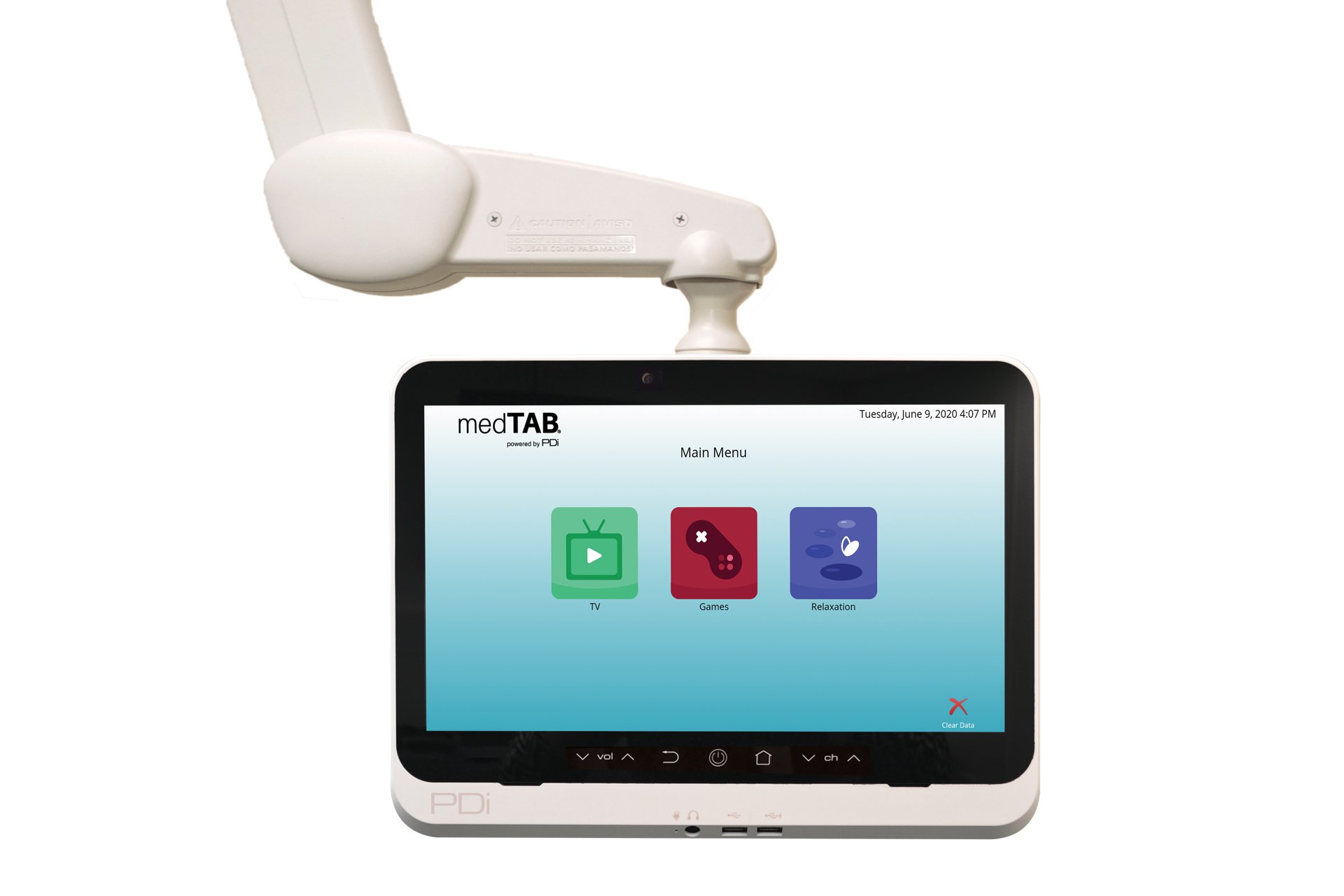 Product image of the medTAB16 healthcare television built by PDi Communication Systems, Inc. with three icons and no internet