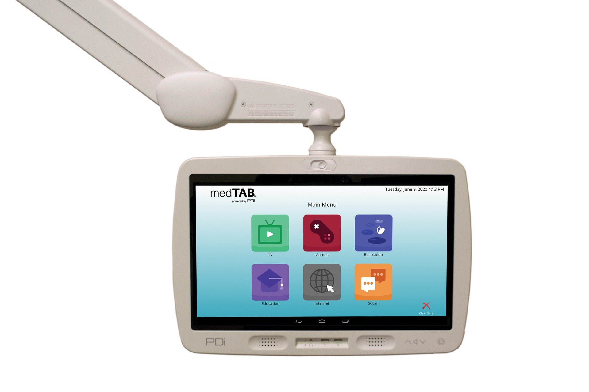 Product image of the medTAB19 healthcare television built by PDi Communication Systems, Inc. with six icons and internet