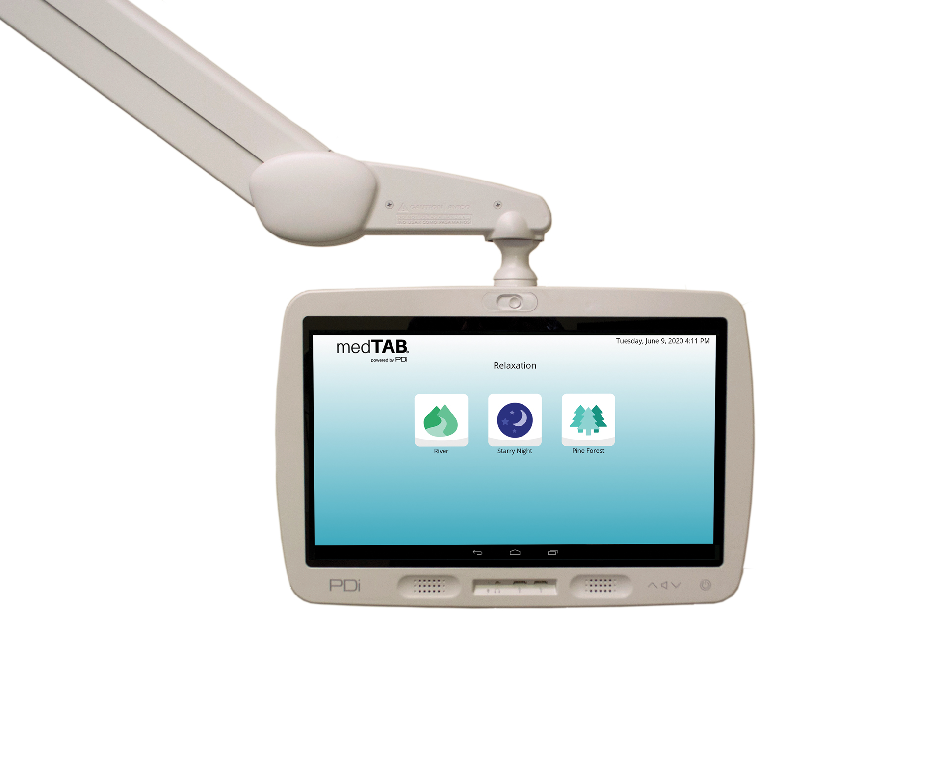 Product image of the medTAB19 healthcare television built by PDi Communication Systems, Inc. on the relaxation content screen